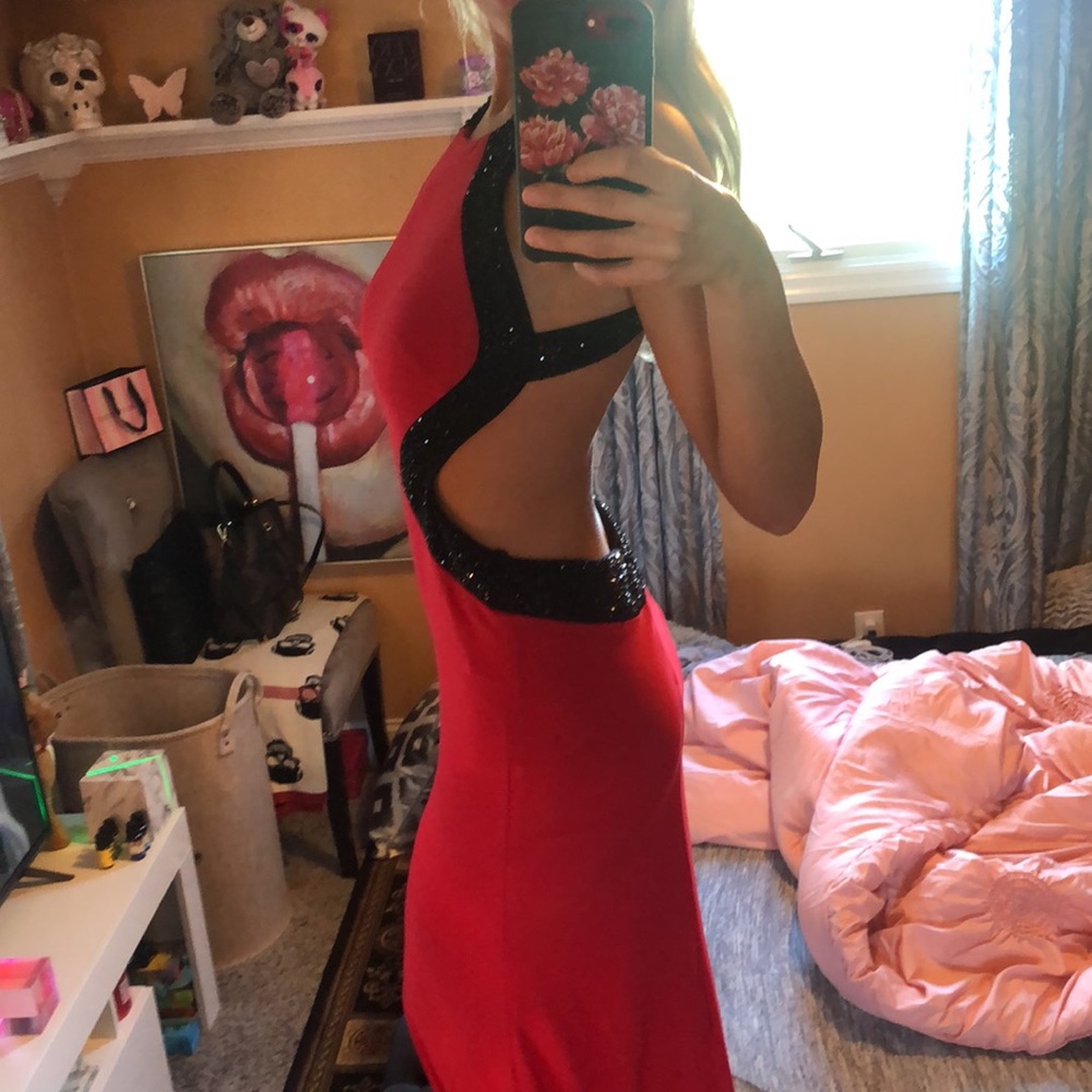 Gown Red & Black rhinestone evening formal dress - Picture 14 of 14
